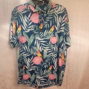Bad Birdie Sz Large Tropical Parrot Golf Polo